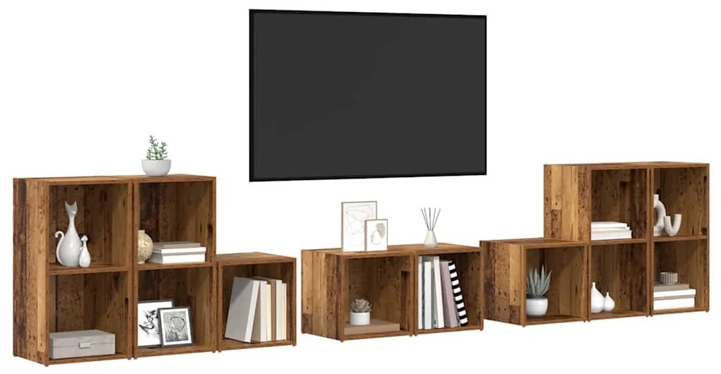 Conjunto de Estantes para TV 8 pcs Madeira Antiga