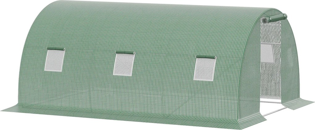 Outsunny Estufa Tipo Túnel de Exterior 4,5x3x2 m com Paredes Laterais Enroláveis 6 Janelas de Malha e Porta Enrolável com Fecho de Correr Verde | Aosom Portugal