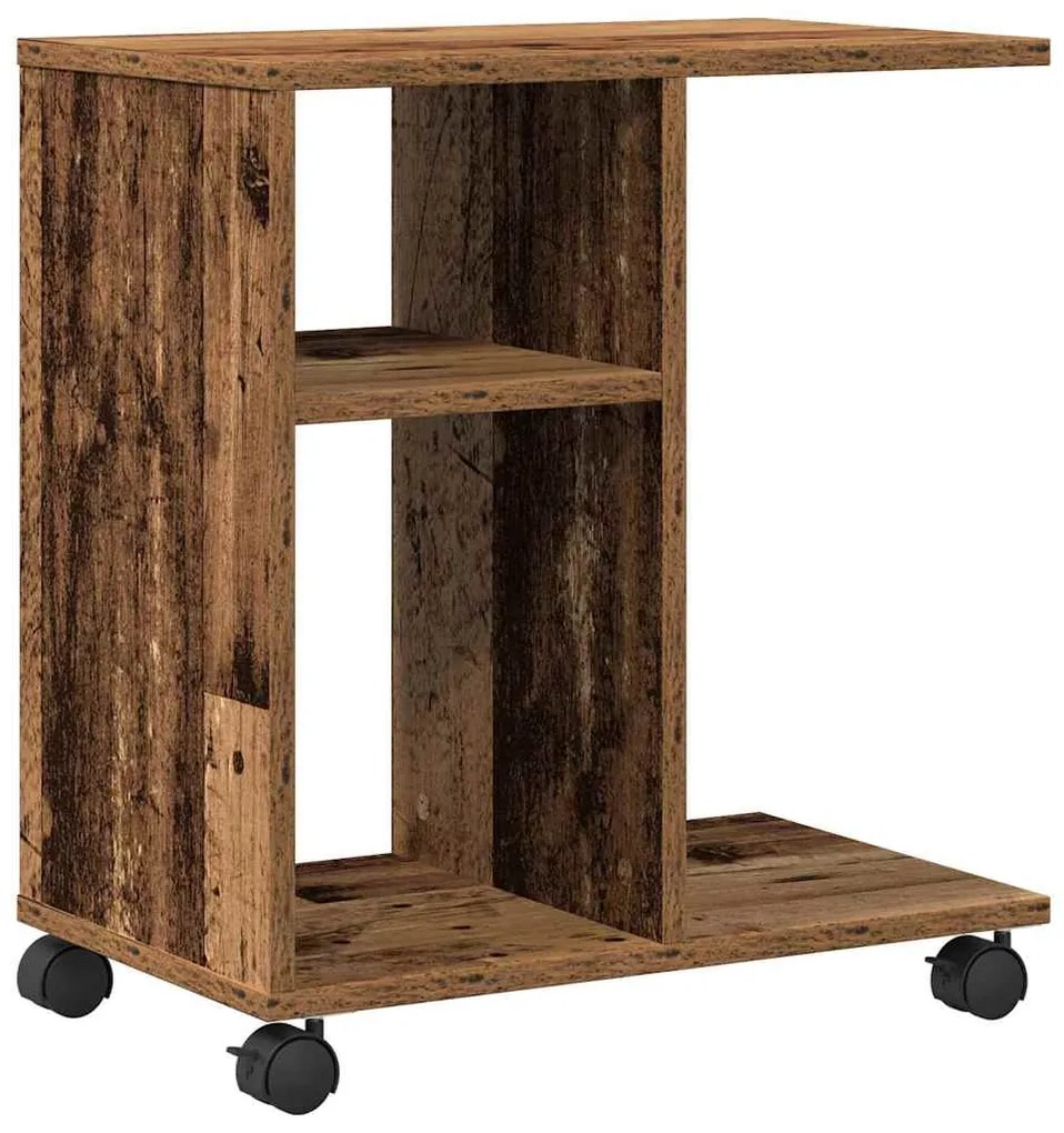 Mesa Lateral com Rodas em Madeira Antiga 50x30x55 cm em Madeira de Eng