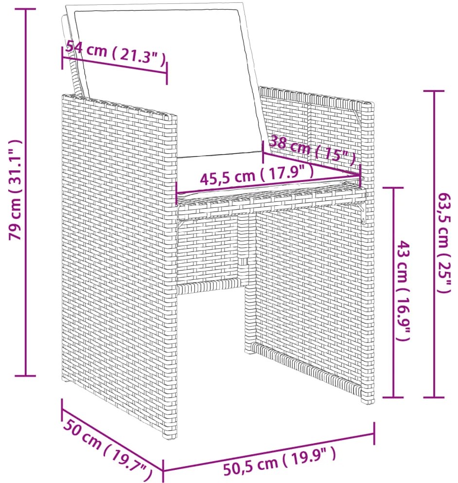 9 pcs conjunto jantar p/ jardim c/ almofadões vime PE castanho