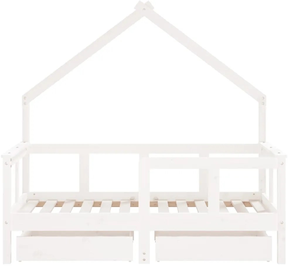 Estrutura cama infantil c/ gavetas 70x140cm pinho maciço branco