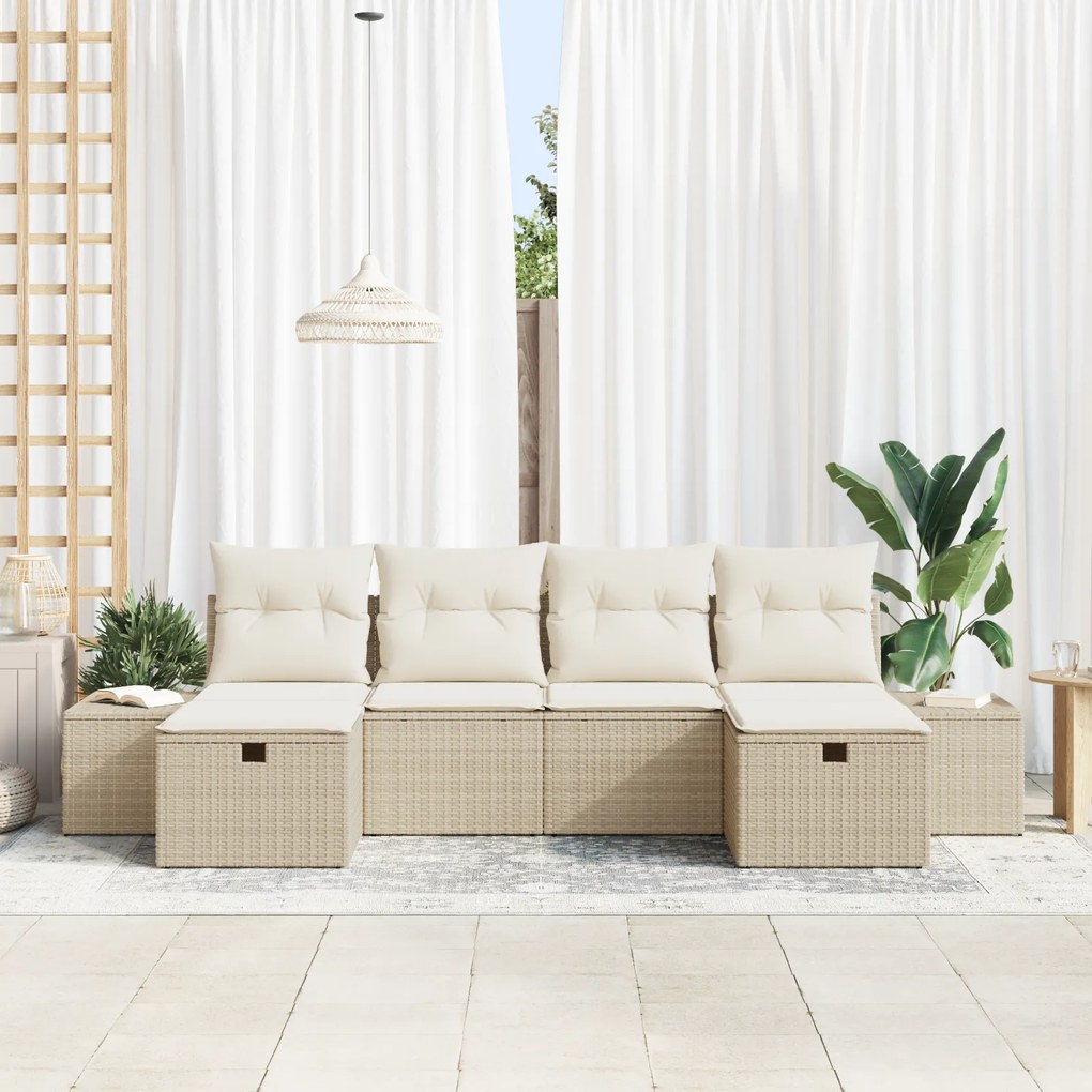 Conjunto de Sofá de 6 Peças com Almofadas Bege Vime Poly