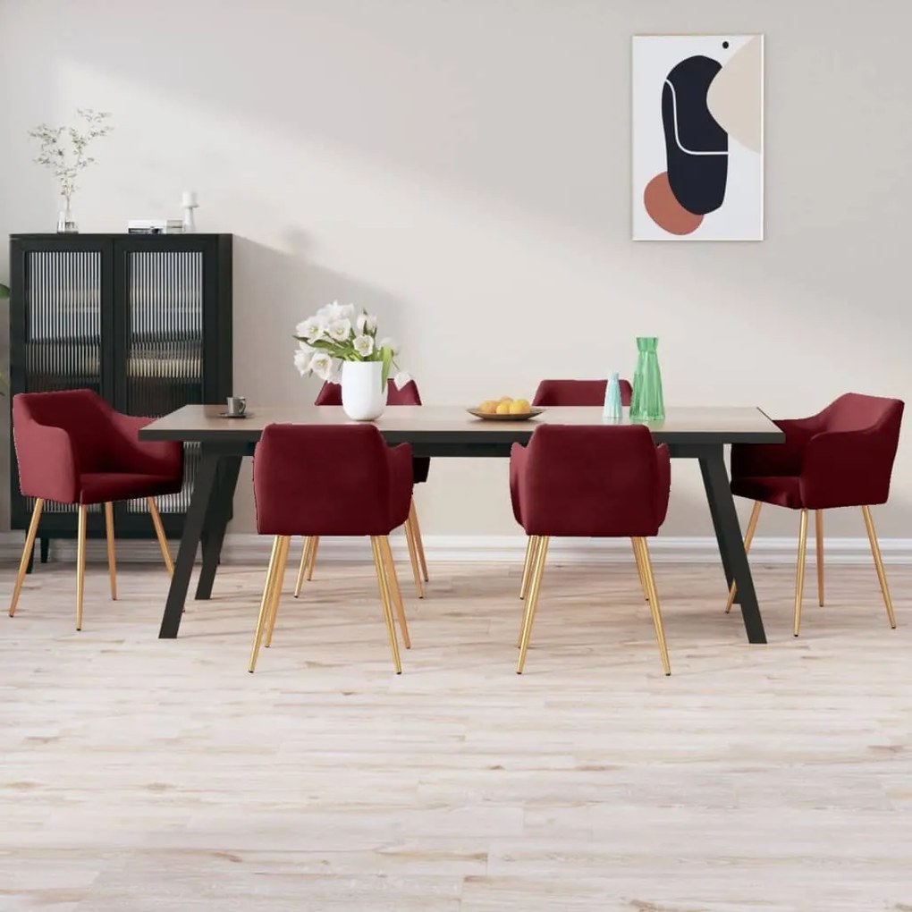 vidaXL Cadeiras de jantar 6 pcs veludo vermelho tinto