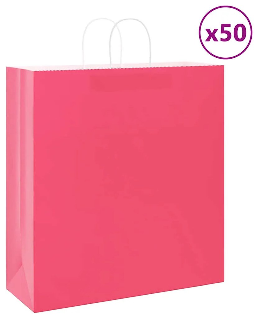 vidaXL Sacos de papel 50 unid com alças rosa 45x17x48 cm