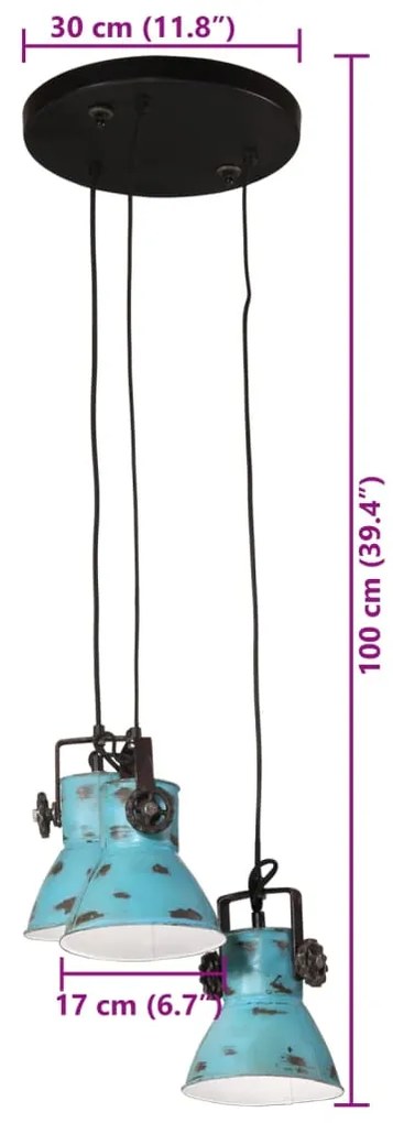 Candeeiro suspenso 25 W 30x30x100 cm E27 azul desgastado