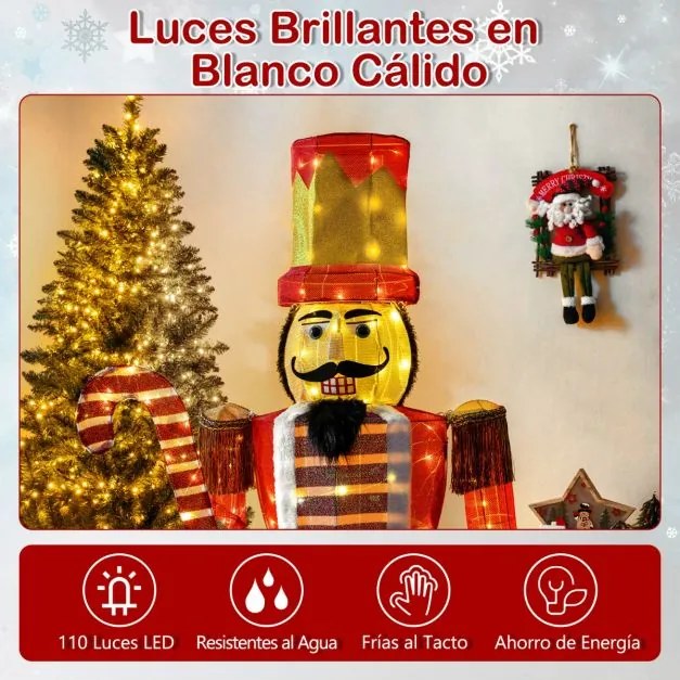 Soldado Quebra Nozes 170 cm Iluminado para Decoração de Natal 3D Pré-iluminada com 110 Luzes LED multicolorido