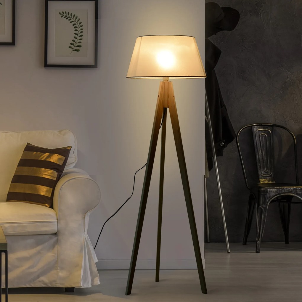 Candeeiro de Pé Moderno para o Quarto, Sala de Estudo, Sala de Estar com Base de Tripé Inoxidável Abajur de Linho Bege 146 cm