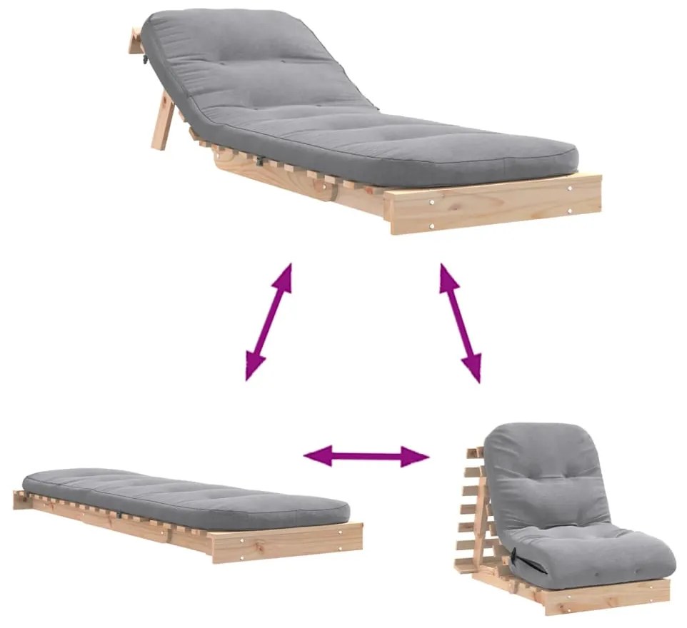 Sofá-cama futon com colchão 70x206x11 cm madeira pinho maciça