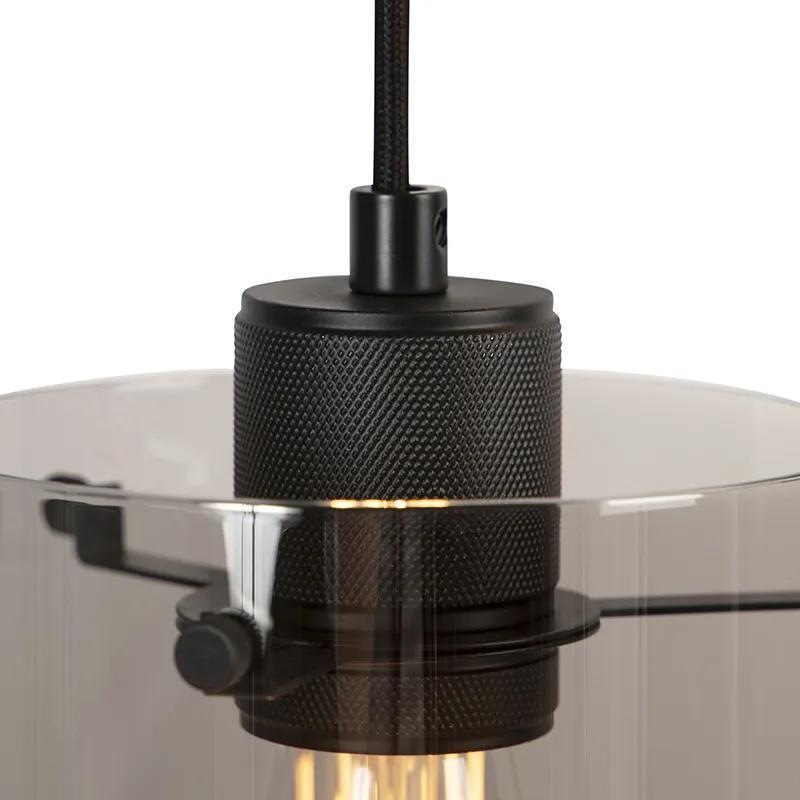 Candeeiro de suspensão de design preto com vidro fumê 3 luzes - Dome Design