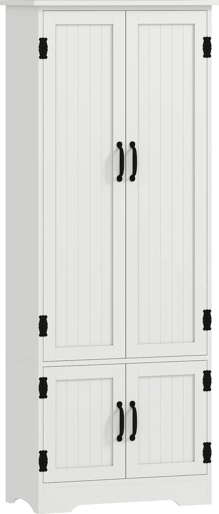 Armário de cozinha contemporâneo 60 x 30 x 153 cm com múltiplas opções de arrumação, 2 armários e 3 prateleiras, em MDF (painéis de partículas) branco