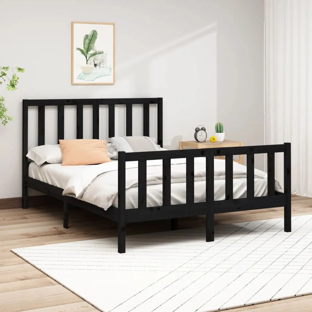 3106687 vidaXL Estrutura de cama 140x190 cm madeira de pinho maciça preto