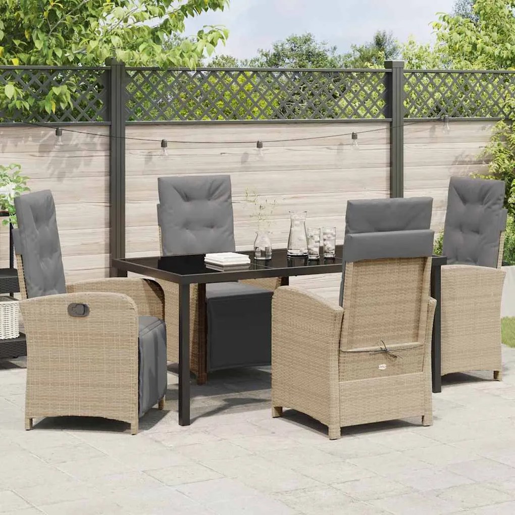 Conjunto de Jantar de Jardim de 5 Peças com Almofadas Beiges em Rattan