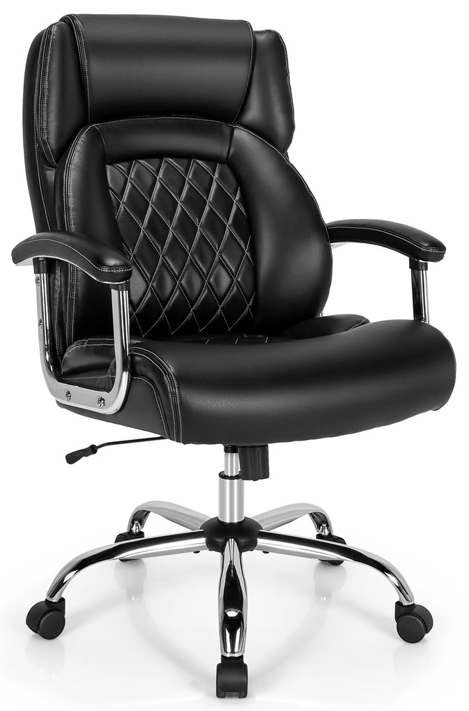Cadeira de escritório ergonómica com capacidade de carga até 225 kg, com função de balanço, ajustável em altura, para pessoas grandes Preto