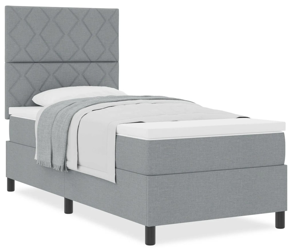 Cama Box Spring com Colchão Cinza Claro Solteiro Tecido
