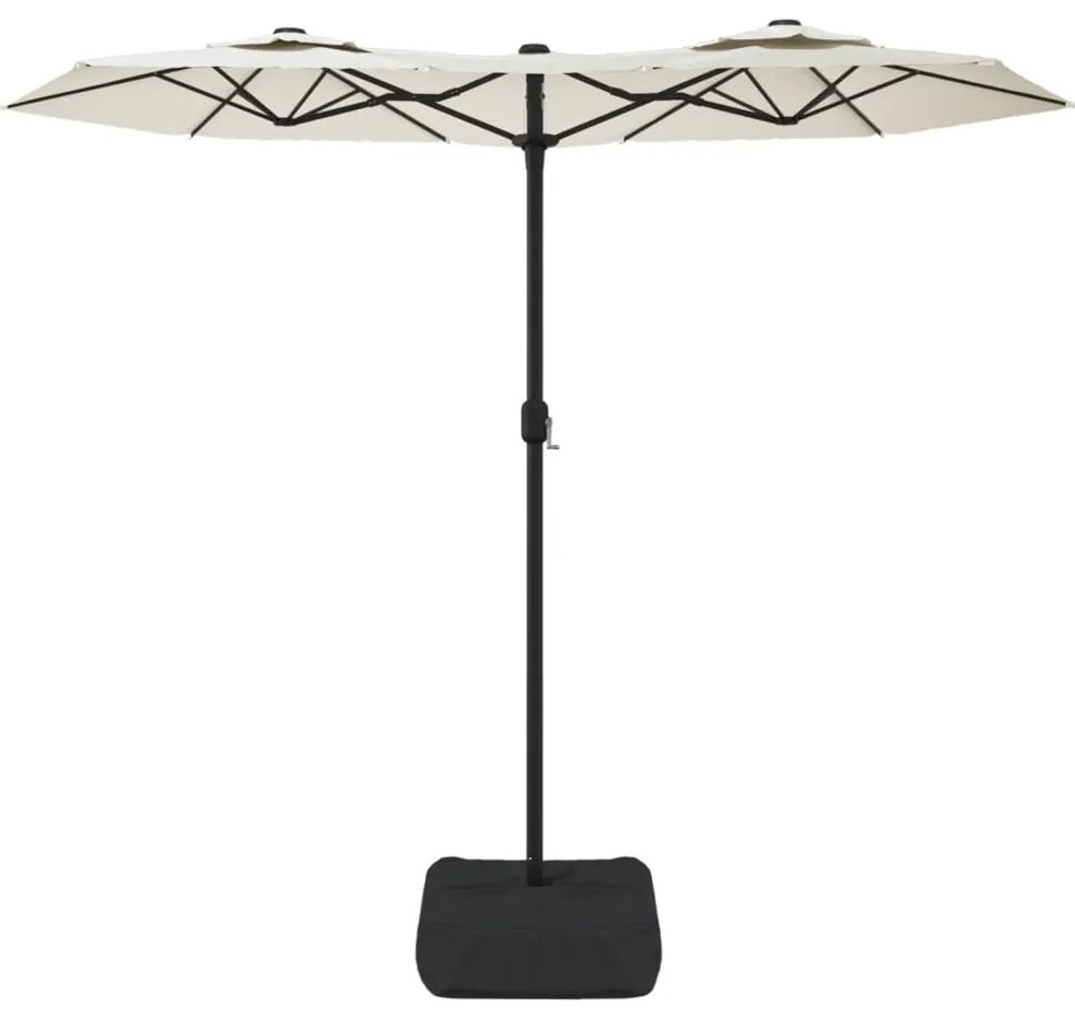 Guarda-sol de jardim com cabeça dupla 316x145 cm branco areia