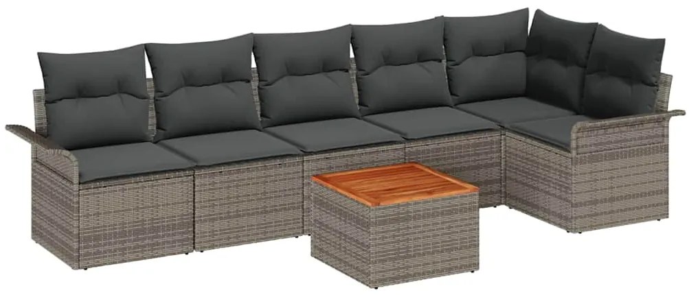 Conjunto de Sofá de Jardim vidaXL com 7 Peças e Almofadas Cinza Rattan