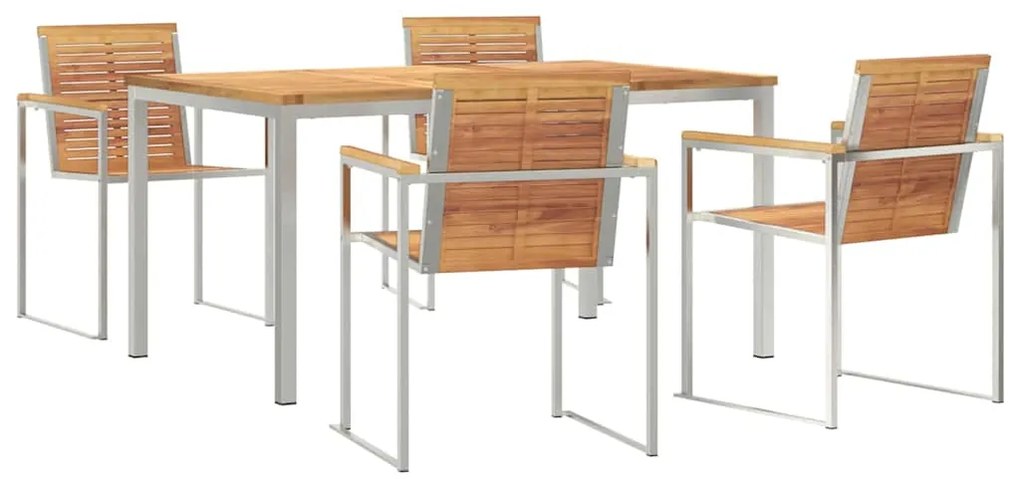 Conjunto de Jardim com 5 peças, mesa de madeira de teca e estrutura de