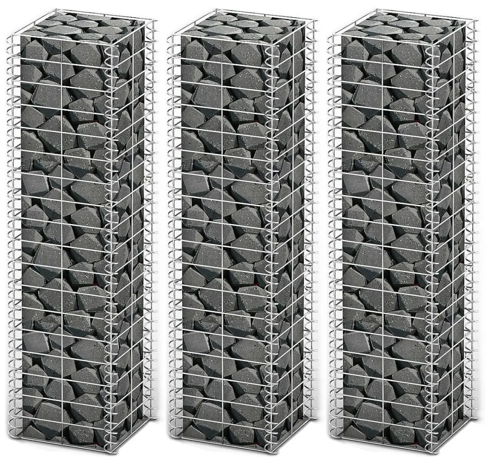 vidaXL Conjunto de gabiões 3 pcs arame galvanizado 25 x 25 x 100 cm