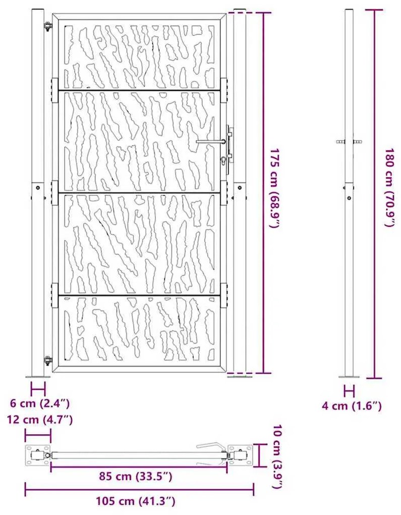 Portão de jardim 105x180 cm projeto de traço de aço resistente
