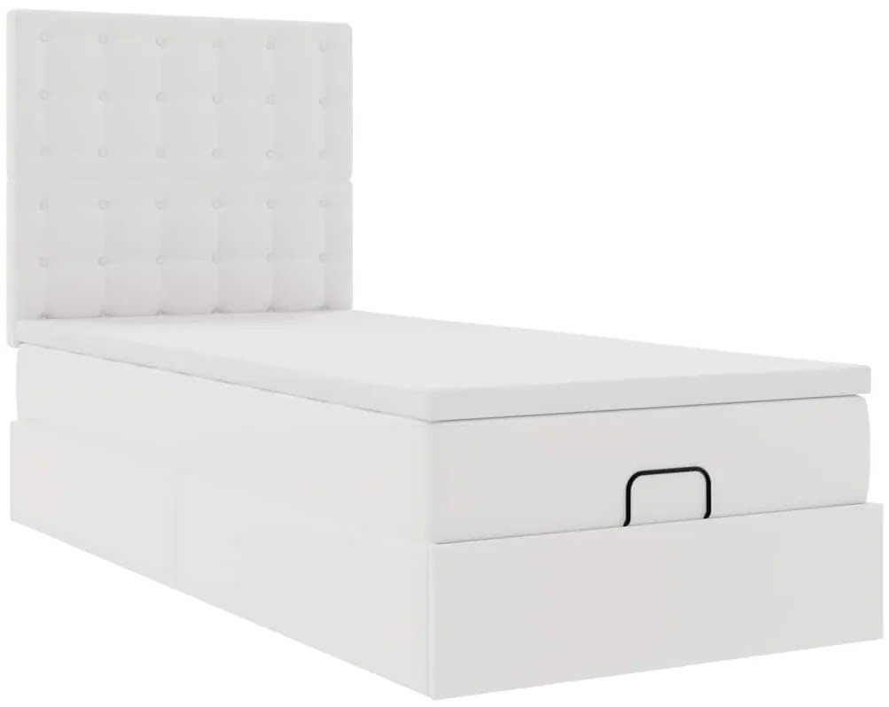 Cama otomana com colchão 100x200 cm couro artificial branco