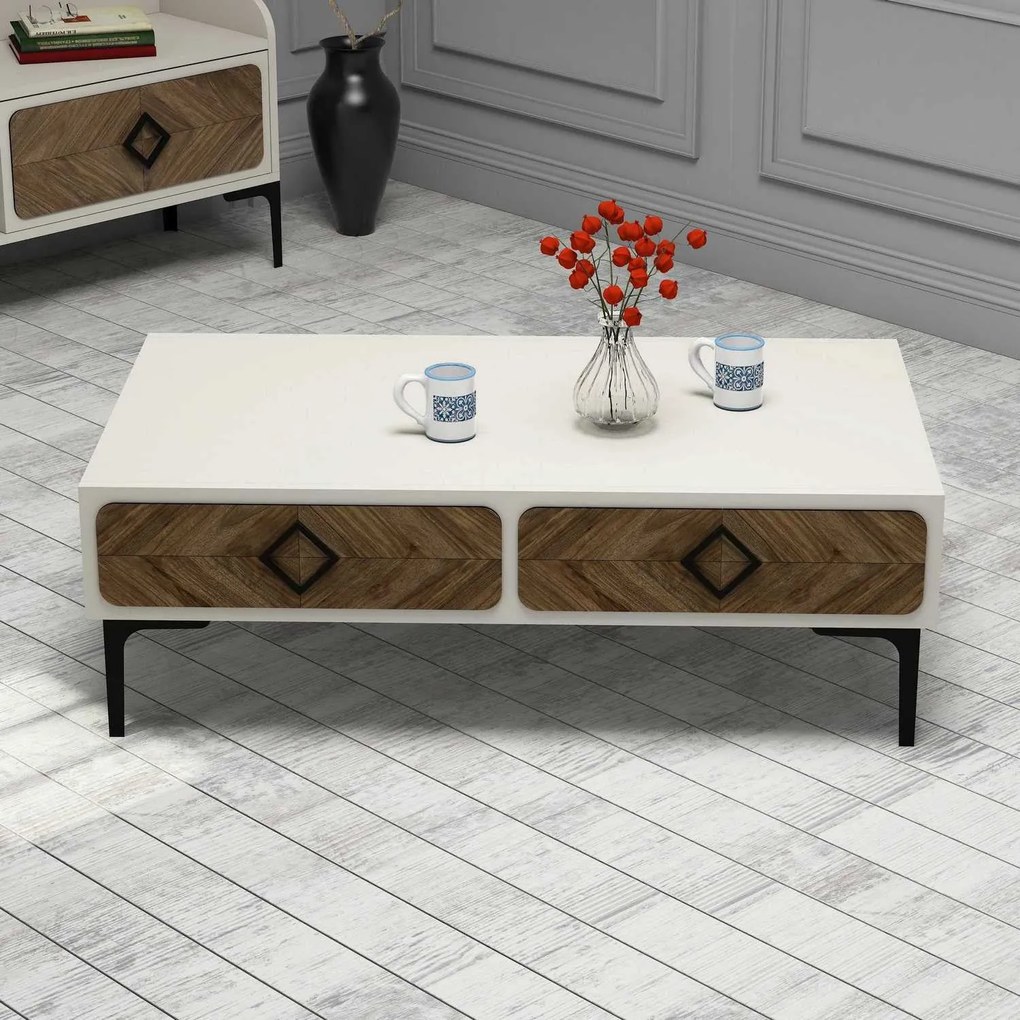 Conjunto de Mobiliário de Sala Samba – Walnut Cream – TV Unit 180x52x3