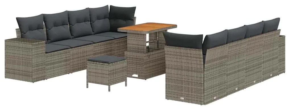 Conjunto de Sofá de Jardim de 11 Peças com Almofadas Cinza Rattan Poli