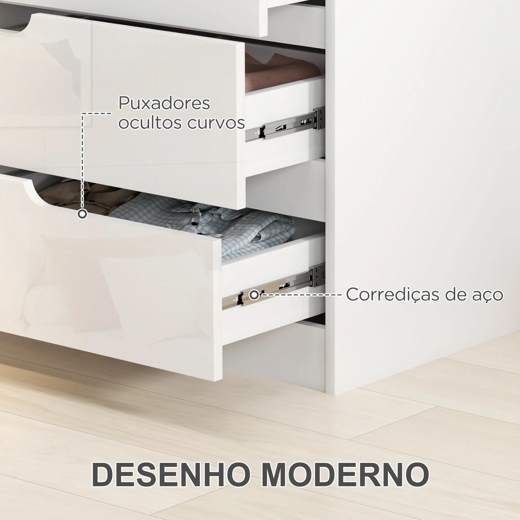Cómoda com 4 Gavetas Cómoda de Dormitório Moderna com Sistema Anti-Tombo 60x40x85 cm Branco