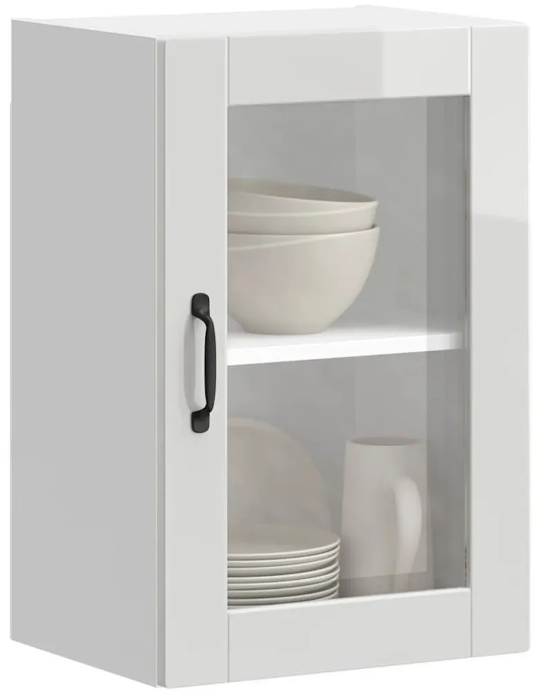 vidaXL Armário de parede cozinha porta vidro Porto branco alto brilho
