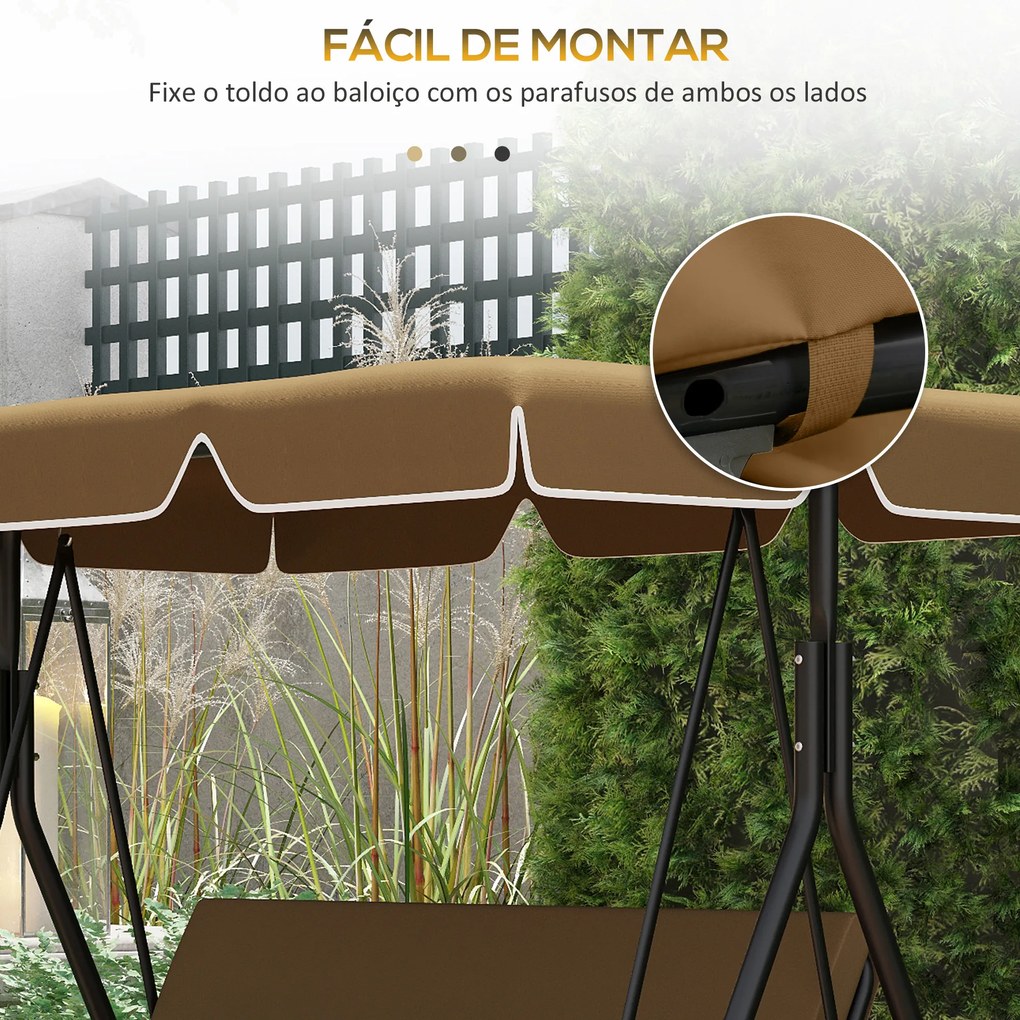 Toldo de Substituição para Baloiço de 2 Lugares com Proteção UV50+ para Jardim Varanda Pátio 192x144 cm Castanho Escuro