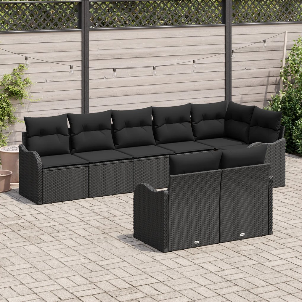 Conjunto de Sofá de Jardim vidaXL com Almofadas Preto Vime Sintético