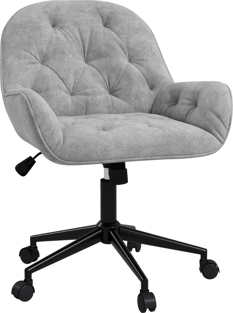 Vinsetto Cadeira de Escritório Poltrona em Veludo Assento Giratório 360° Ajustável em Altura 60x61x81-91 cm Cinzento Claro | Aosom Portugal