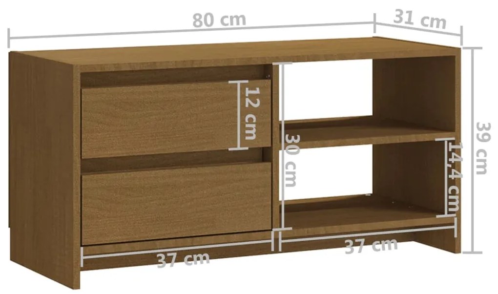 Móvel de TV 80x31x39 cm pinho maciço castanho mel