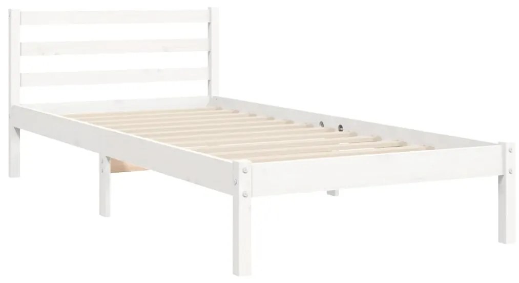 Estrutura cama de solteiro c/ cabeceira madeira maciça branco