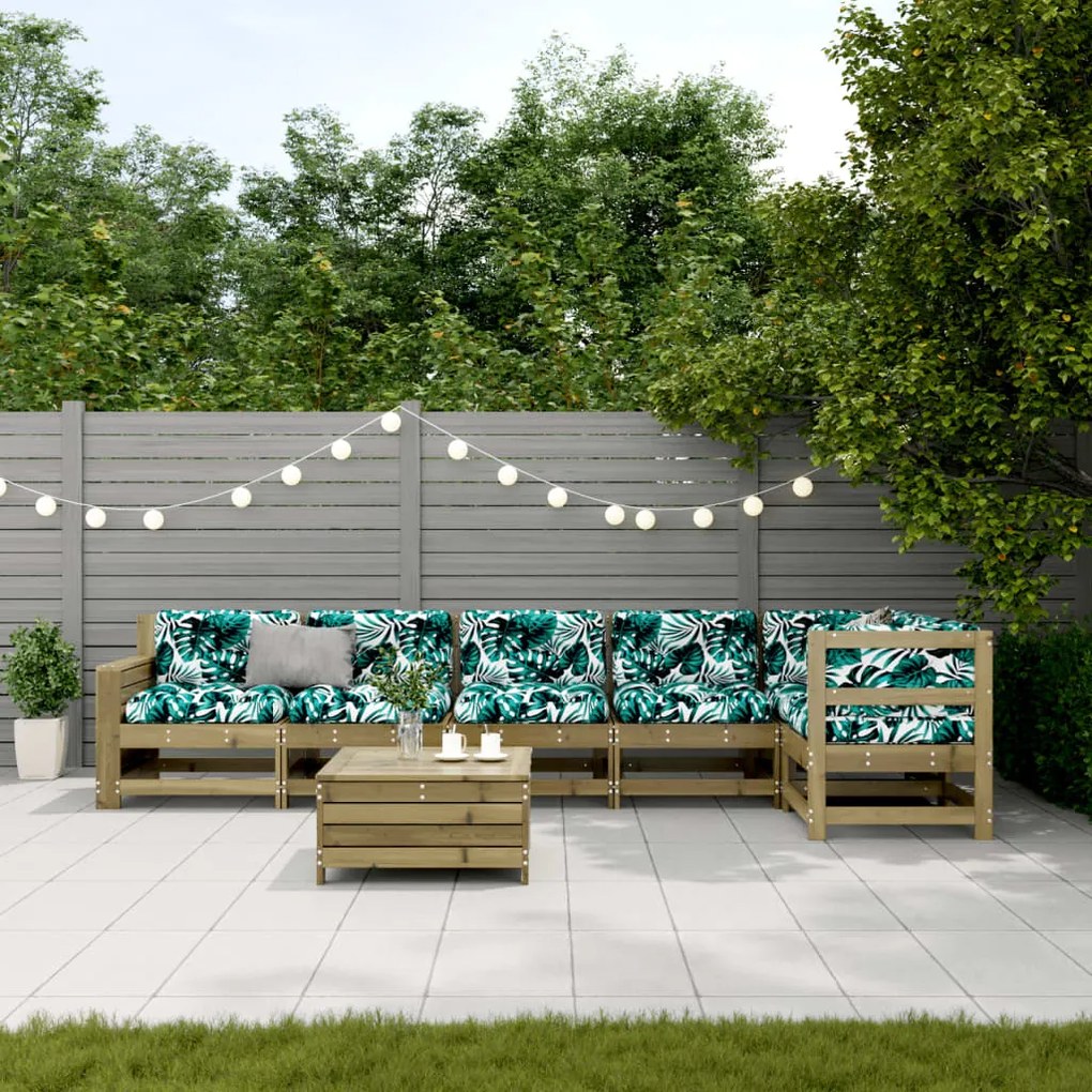 7 pcs conjunto lounge de jardim c/ almofadões pinho impregnado