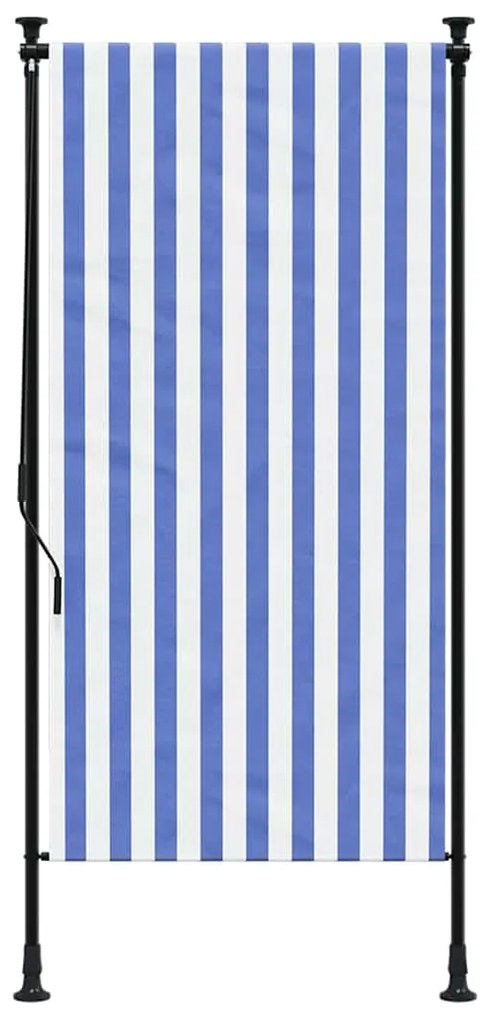 Estore de rolo para exterior 100x270cm tecido/aço azul e branco