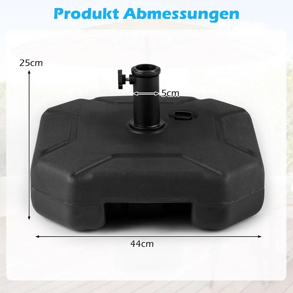 Base para guarda-sol de 17,5 litros / 30 kg, enchível com água ou areia, de 38/48 mm