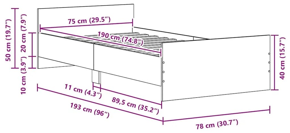 Estrutura de cama sem colchão 75x190cm derivados de madeira