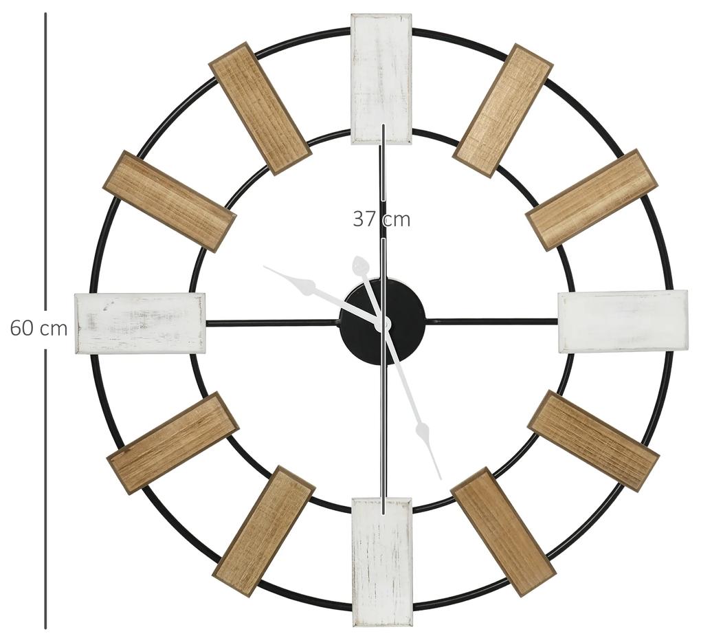 Relógio de Parede Silencioso de Ø60 Relógio de Parede de Metal e Madeira Funcionamento com Pilhas sem Tique Taque Estilo Moderno para Sala de Estar Do
