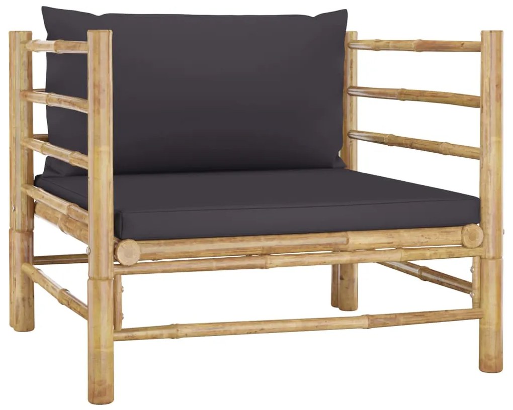 7 pcs conj. lounge jardim em bambu c/ almofadões cinza-escuro