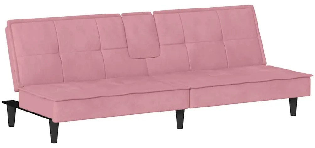 Sofá-cama com suporte para copos veludo rosa