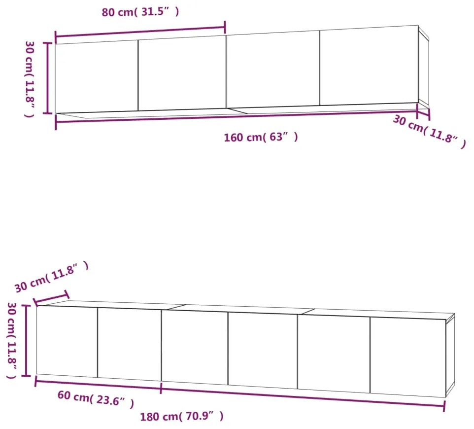 5 pcs conjunto móveis de TV madeira processada branco brilhante