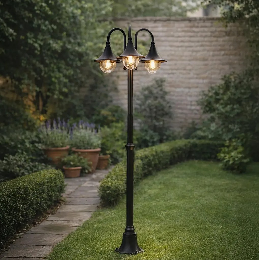 Lanterna de exterior clássica preta 200cm 3-luzes IP44 - Daphne
