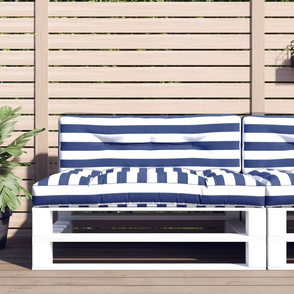 360748 vidaXL Almofadões p/ móveis de paletes 2 pcs tecido riscas azul/branco