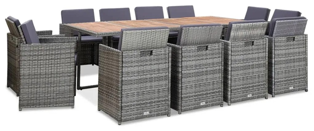 vidaXL 13 pcs conjunto jantar exterior c/ almofadões vime PE antracite
