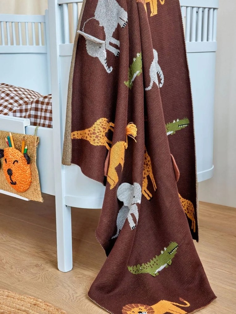 manta de malha para bebé ANIMALS rice com detalhes 3D castanha castanho