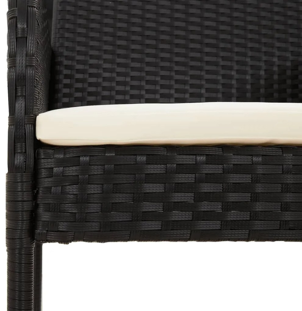 Cadeiras de jardim com almofadões 4 pcs vime PE preto