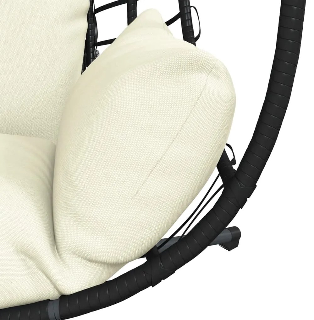 Cadeira em forma de ovo suspensa com suporte vime/aço bege