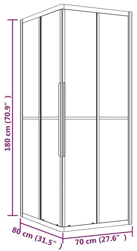 Cabine de duche ESG semiopaco 80x70x180 cm preto