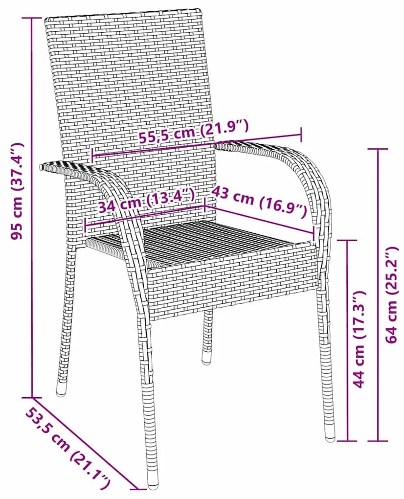 Conjunto de Jantar para Jardim 3 pcs Preto Rattan de PE