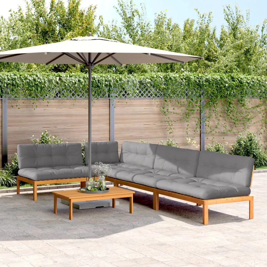 vidaXL 5 pcs móveis de paletes p/ jardim com almofadões acácia maciça